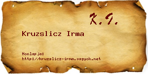 Kruzslicz Irma névjegykártya